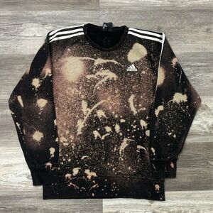 Adidas Black White 3 Stripes Bleach Dyed Mens M Sporty Streetwear Sweatshirt